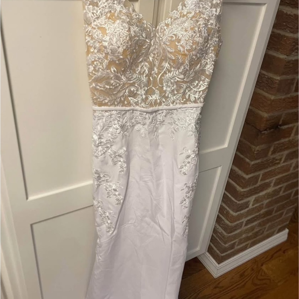 White Lace Appliqué wedding Dress with Sheer Bodice